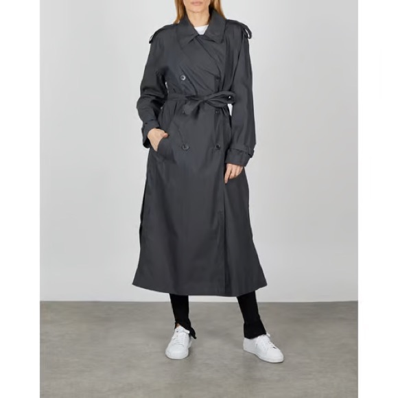 Filippa K Double Breasted Cotton Trench Coat XS Steel Gray Designer Luxury Long - Picture 1 of 16
